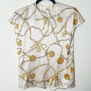 St. John 100% Silk Blouse Cream Gold Chain 2
